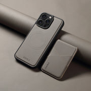 For iPhone 16 Pro Max ESEBLE E3 Plain Texture Card Slots MagSafe RFID Leather Case(Grey)