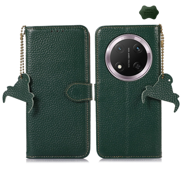 For Honor X9c Genuine Leather Litchi Texture RFID Leather Phone Case(Green)