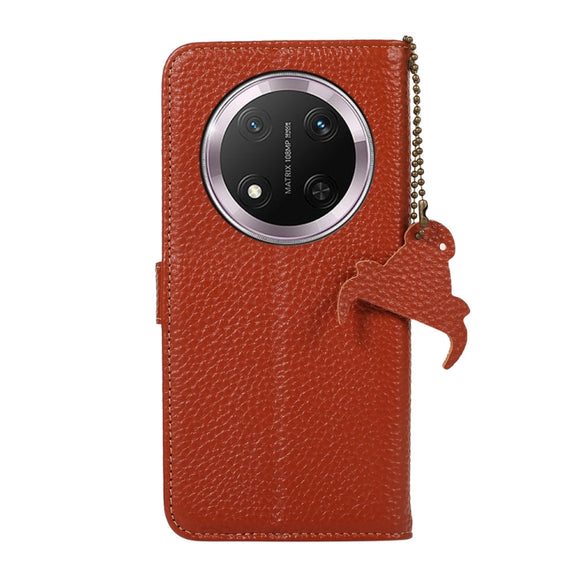 For Honor X9c Genuine Leather Litchi Texture RFID Leather Phone Case(Coffee)