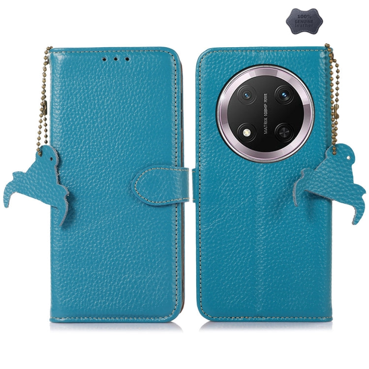For Honor X9c Genuine Leather Litchi Texture RFID Leather Phone Case(Blue)