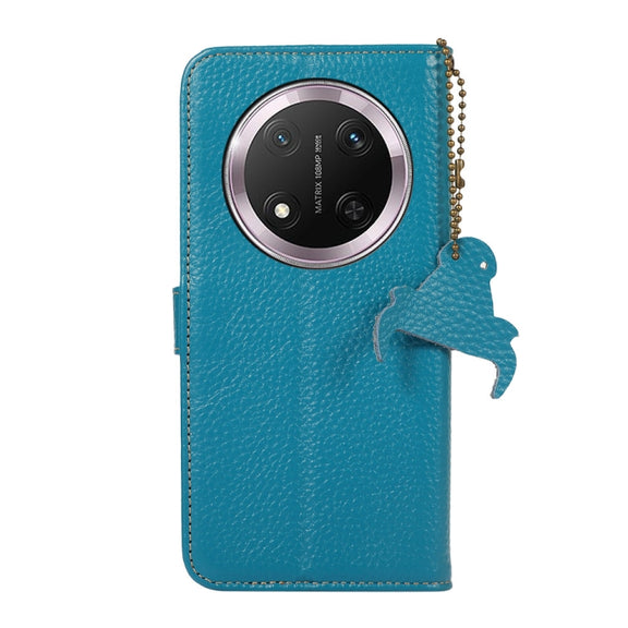 For Honor X9c Genuine Leather Litchi Texture RFID Leather Phone Case(Blue)