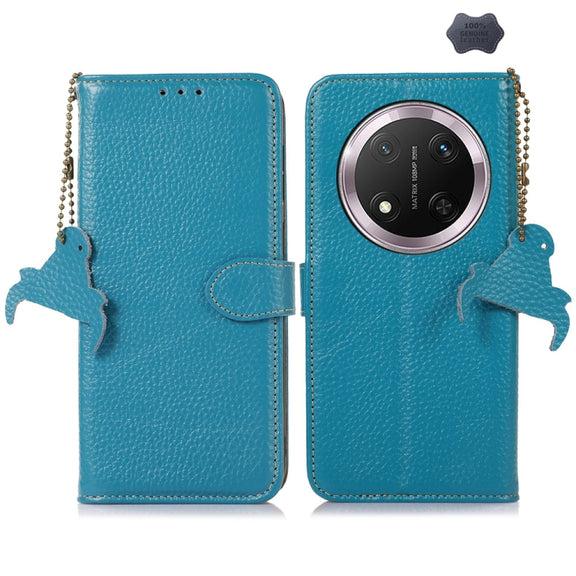 For Honor X9c Genuine Leather Litchi Texture RFID Leather Phone Case(Blue)