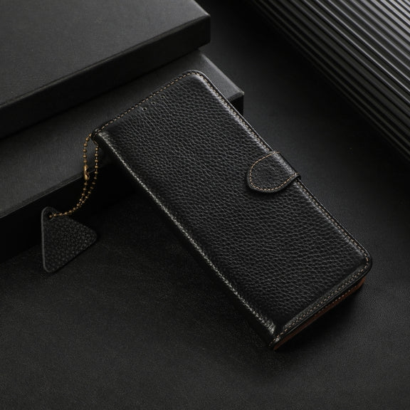 For Honor X9c Genuine Leather Litchi Texture RFID Leather Phone Case(Black)