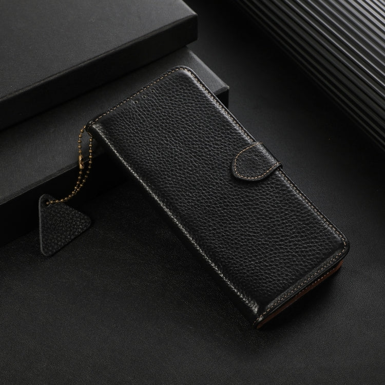 For Honor X9c Genuine Leather Litchi Texture RFID Leather Phone Case(Black)