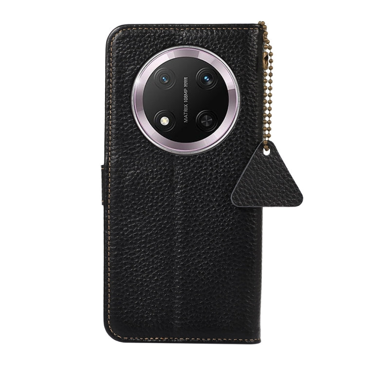 For Honor X9c Genuine Leather Litchi Texture RFID Leather Phone Case(Black)