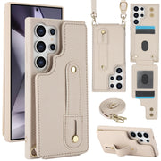For Samsung Galaxy S25 Ultra 5G Wristband Vertical Flip Wallet Back Cover Phone Case with Long Lanyard(White)