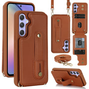 For Samsung Galaxy S25+ 5G Wristband Vertical Flip Wallet Back Cover Phone Case with Long Lanyard(Brown)