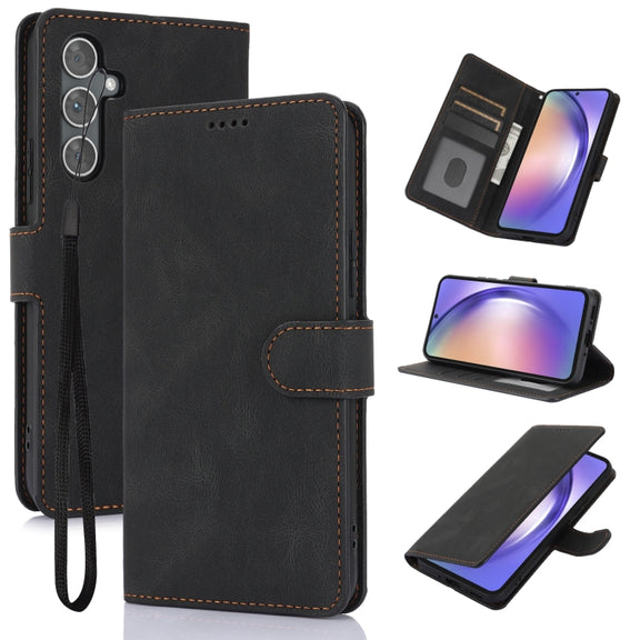 For Samsung Galaxy S25+ 5G Fantasy Skin-feel Calfskin Texture Leather Phone Case(Black)
