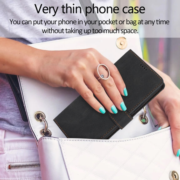 For Samsung Galaxy S25+ 5G Fantasy Skin-feel Calfskin Texture Leather Phone Case(Black)
