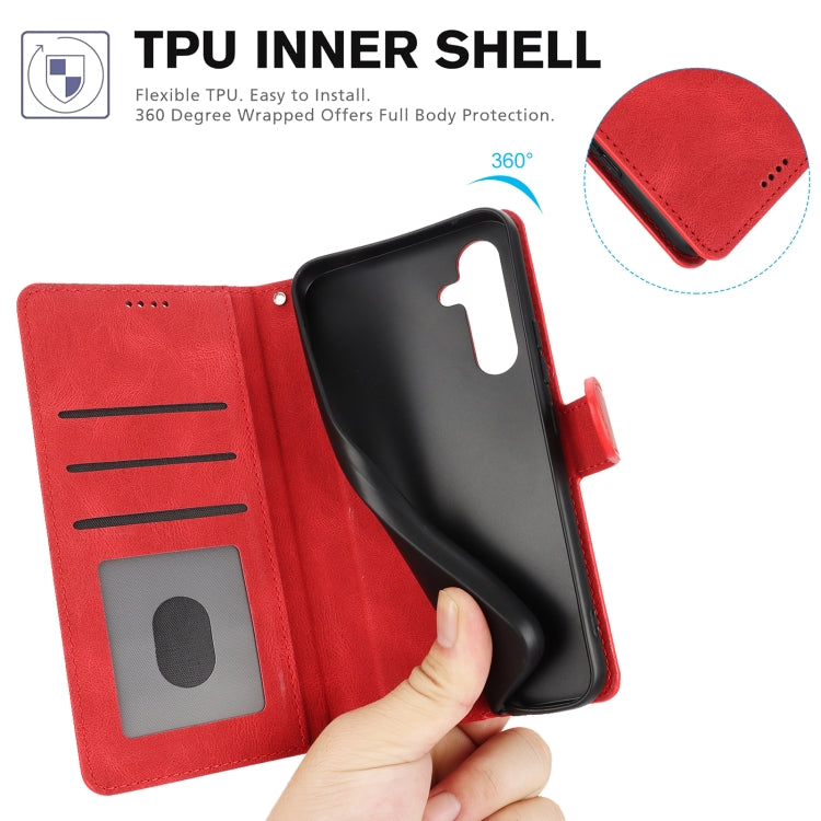 For Samsung Galaxy S25+ 5G Fantasy Skin-feel Calfskin Texture Leather Phone Case(Red)
