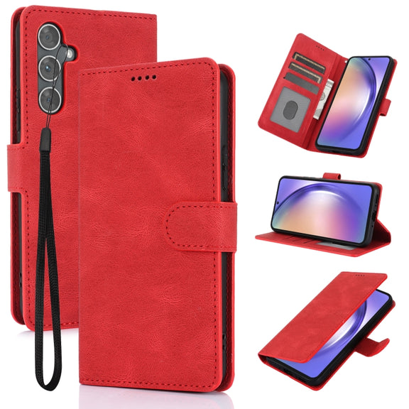 For Samsung Galaxy S25+ 5G Fantasy Skin-feel Calfskin Texture Leather Phone Case(Red)