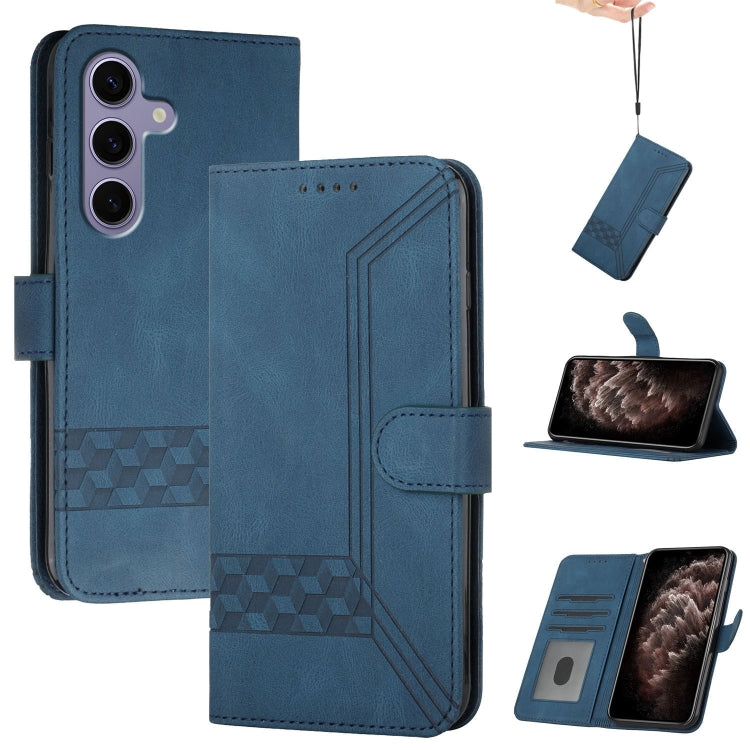 For Samsung Galaxy S25 5G Cubic Skin Feel Flip Leather Phone Case(Blue)