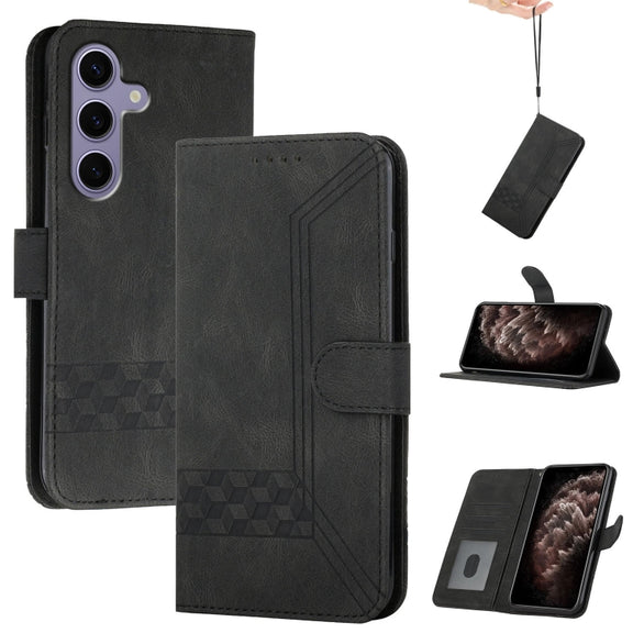 For Samsung Galaxy S25 5G Cubic Skin Feel Flip Leather Phone Case(Black)