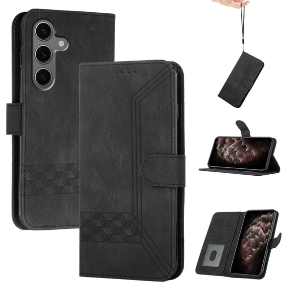 For Samsung Galaxy S25+ 5G Cubic Skin Feel Flip Leather Phone Case(Black)