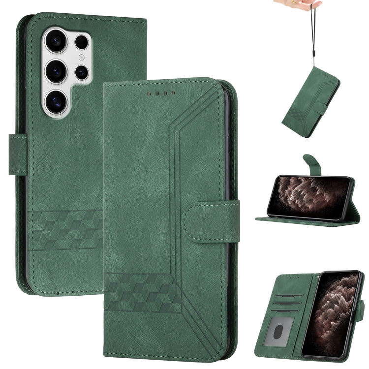For Samsung Galaxy S25 Ultra 5G Cubic Skin Feel Flip Leather Phone Case(Green)