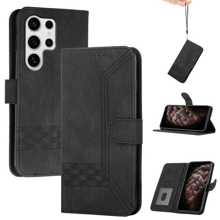 For Samsung Galaxy S25 Ultra 5G Cubic Skin Feel Flip Leather Phone Case(Black)