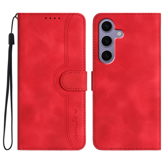 For Samsung Galaxy S25 5G Heart Pattern Skin Feel Leather Phone Case(Red)