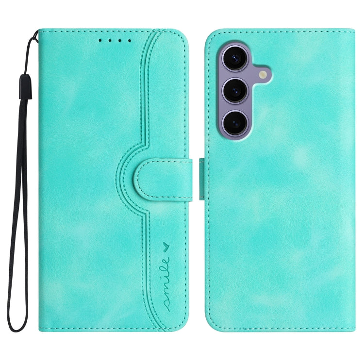 For Samsung Galaxy S25 5G Heart Pattern Skin Feel Leather Phone Case(Light Blue)