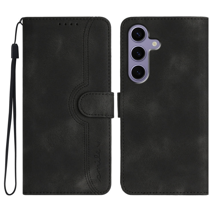 For Samsung Galaxy S25 5G Heart Pattern Skin Feel Leather Phone Case(Black)