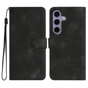 For Samsung Galaxy S25 5G Heart Pattern Skin Feel Leather Phone Case(Black)