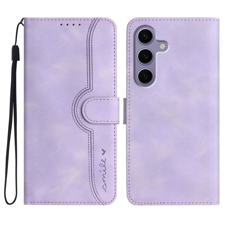 For Samsung Galaxy S25 5G Heart Pattern Skin Feel Leather Phone Case(Purple)