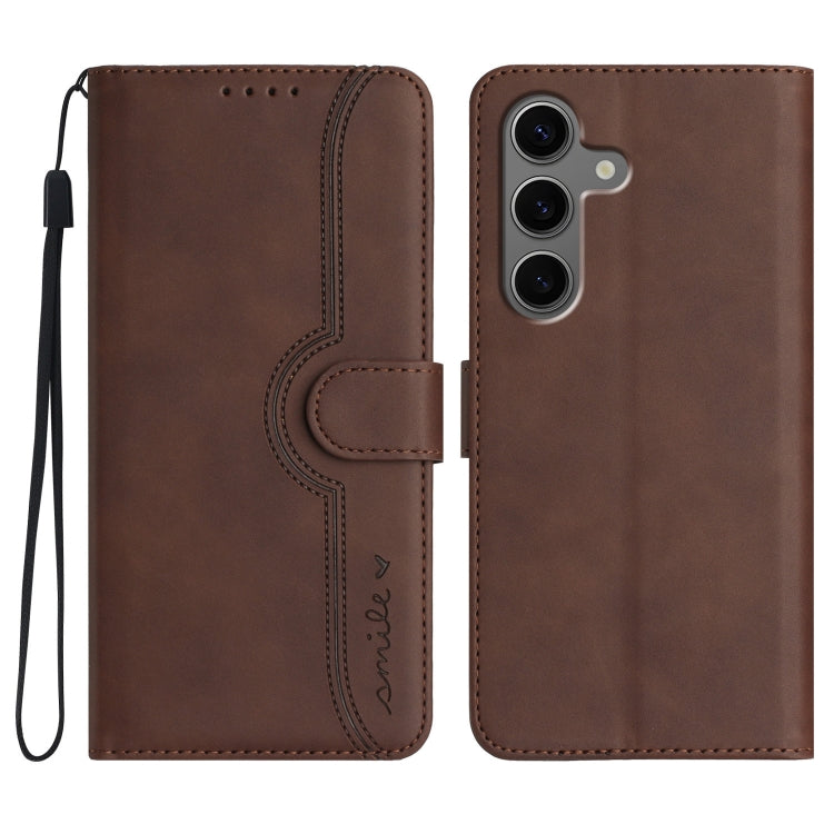 For Samsung Galaxy S25+ 5G Heart Pattern Skin Feel Leather Phone Case(Brown)