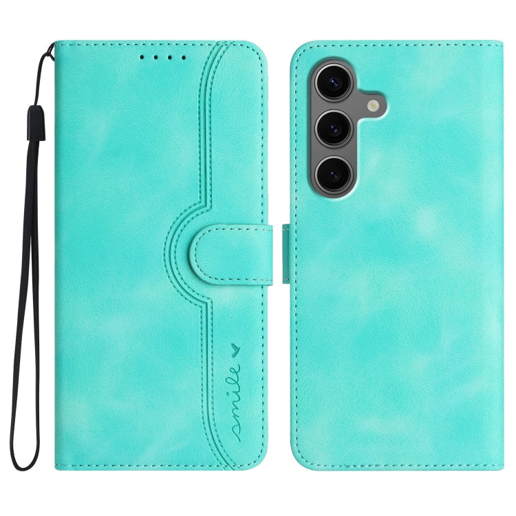 For Samsung Galaxy S25+ 5G Heart Pattern Skin Feel Leather Phone Case(Light Blue)