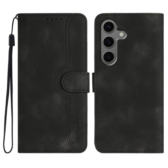 For Samsung Galaxy S25+ 5G Heart Pattern Skin Feel Leather Phone Case(Black)