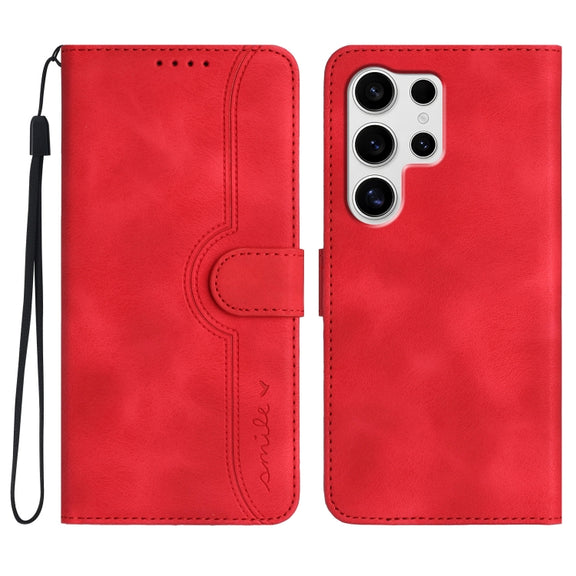 For Samsung Galaxy S25 Ultra 5G Heart Pattern Skin Feel Leather Phone Case(Red)