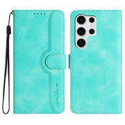 For Samsung Galaxy S25 Ultra 5G Heart Pattern Skin Feel Leather Phone Case(Light Blue)
