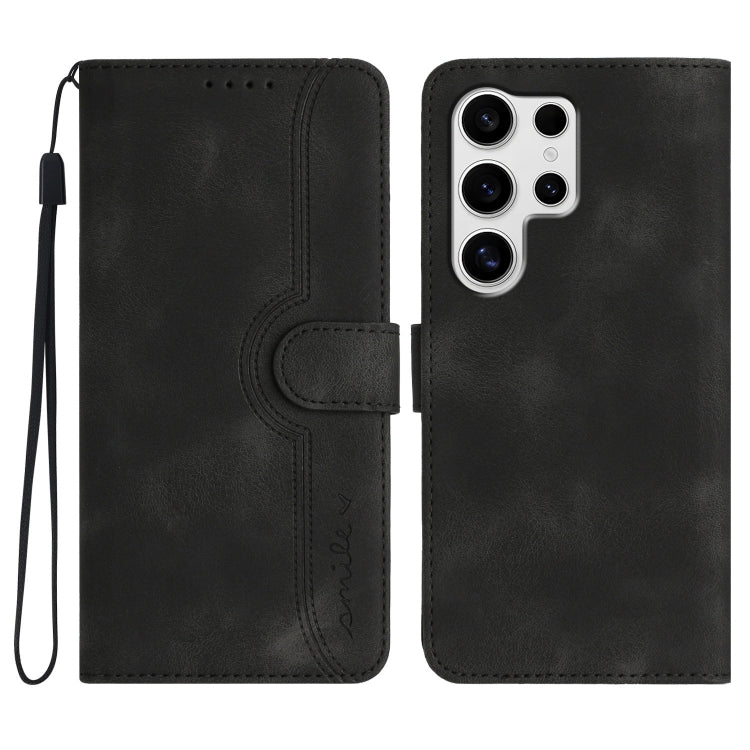 For Samsung Galaxy S25 Ultra 5G Heart Pattern Skin Feel Leather Phone Case(Black)