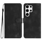 For Samsung Galaxy S25 Ultra 5G Heart Pattern Skin Feel Leather Phone Case(Black)