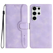 For Samsung Galaxy S25 Ultra 5G Heart Pattern Skin Feel Leather Phone Case(Purple)