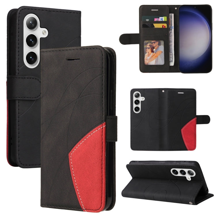For Samsung Galaxy S25 / S24 5G Dual-color Splicing Flip Leather Phone Case(Black)