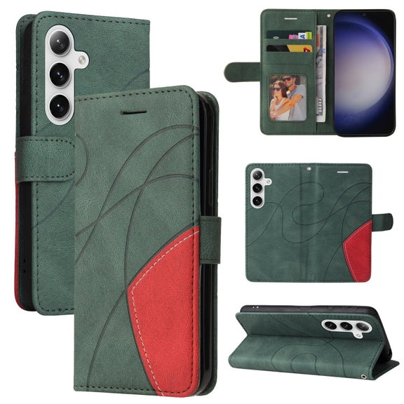 For Samsung Galaxy S25 / S24 5G Dual-color Splicing Flip Leather Phone Case(Green)