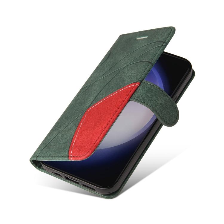 For Samsung Galaxy S25 / S24 5G Dual-color Splicing Flip Leather Phone Case(Green)