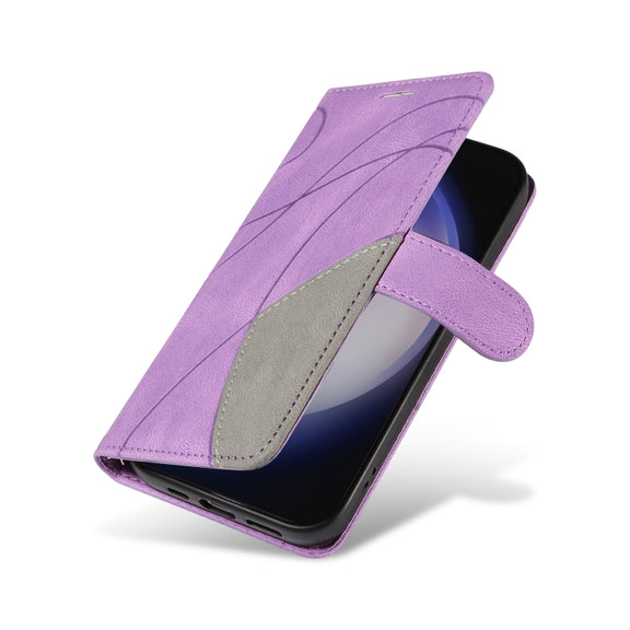 For Samsung Galaxy S25 / S24 5G Dual-color Splicing Flip Leather Phone Case(Purple)
