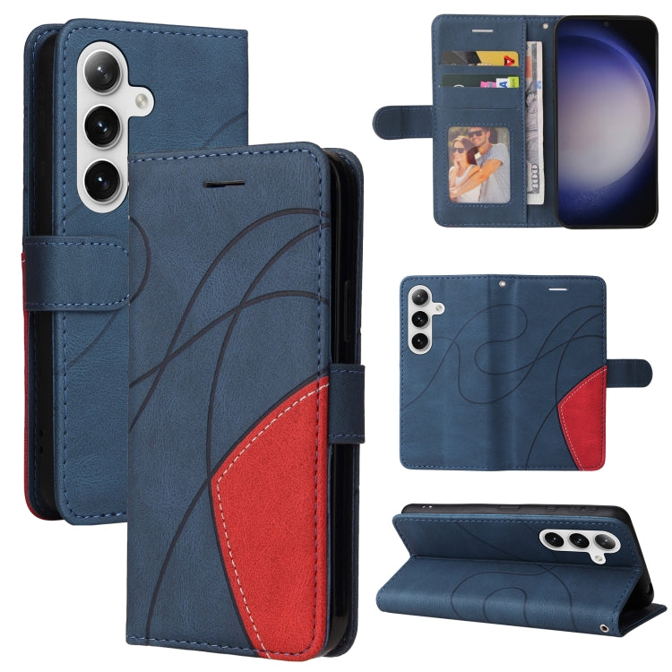 For Samsung Galaxy S25+ / S24+ 5G Dual-color Splicing Flip Leather Phone Case(Blue)