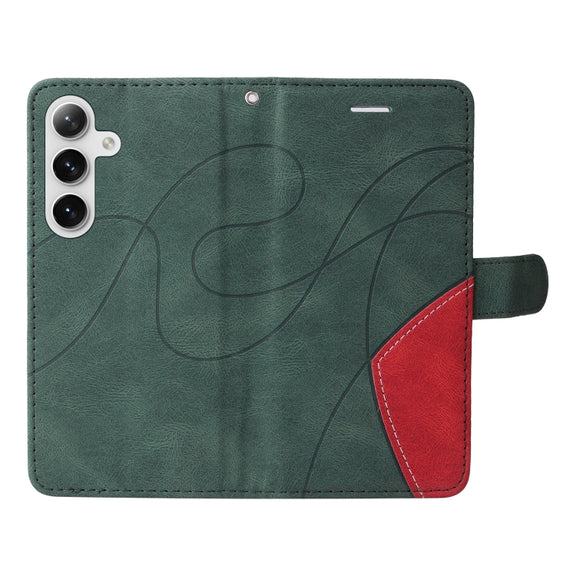 For Samsung Galaxy S25+ / S24+ 5G Dual-color Splicing Flip Leather Phone Case(Green)