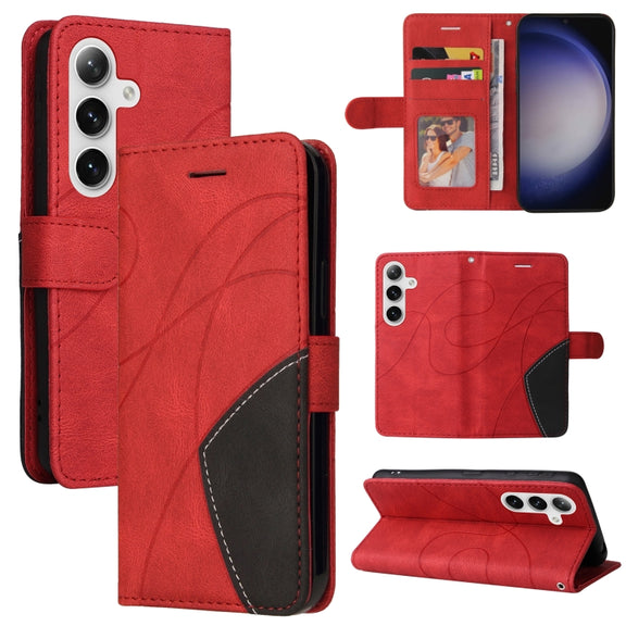 For Samsung Galaxy S25+ / S24+ 5G Dual-color Splicing Flip Leather Phone Case(Red)