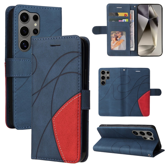 For Samsung Galaxy S25 Ultra 5G Dual-color Splicing Flip Leather Phone Case(Blue)