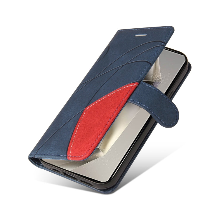 For Samsung Galaxy S25 Ultra 5G Dual-color Splicing Flip Leather Phone Case(Blue)