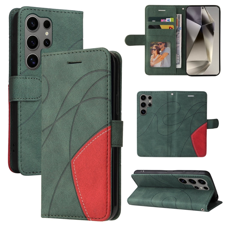For Samsung Galaxy S25 Ultra 5G Dual-color Splicing Flip Leather Phone Case(Green)