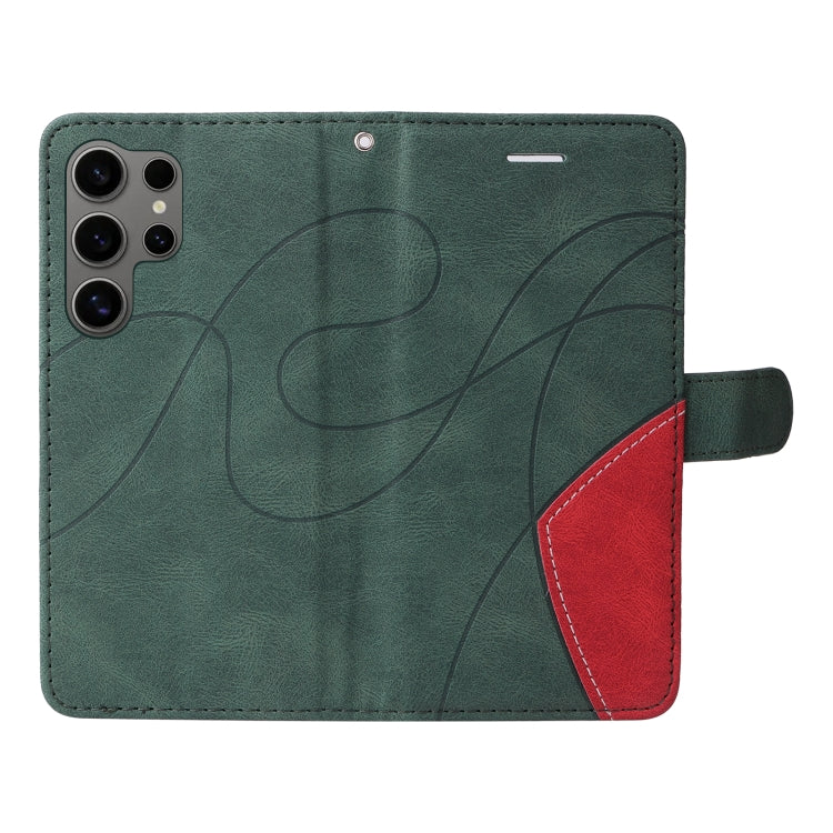 For Samsung Galaxy S25 Ultra 5G Dual-color Splicing Flip Leather Phone Case(Green)