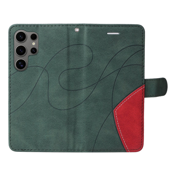 For Samsung Galaxy S25 Ultra 5G Dual-color Splicing Flip Leather Phone Case(Green)