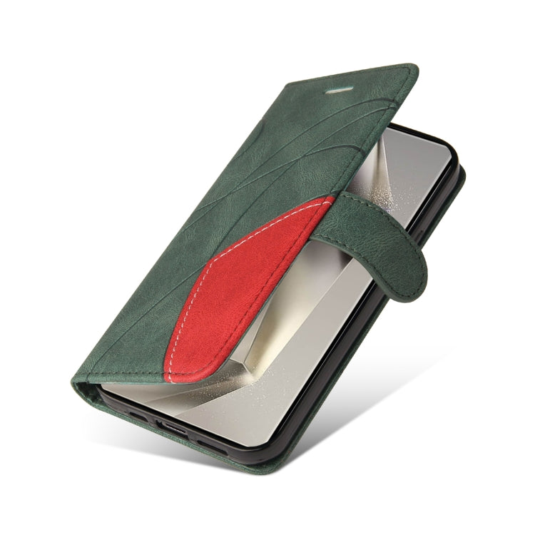 For Samsung Galaxy S25 Ultra 5G Dual-color Splicing Flip Leather Phone Case(Green)