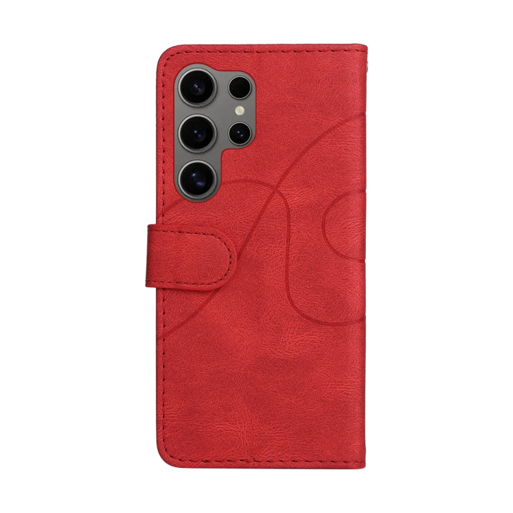 For Samsung Galaxy S25 Ultra 5G Dual-color Splicing Flip Leather Phone Case(Red)