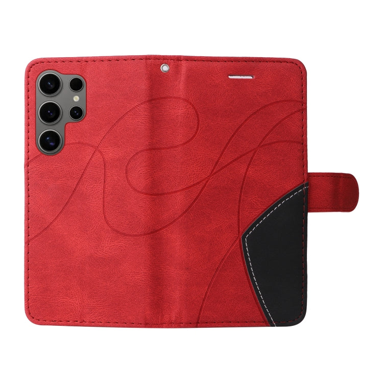 For Samsung Galaxy S25 Ultra 5G Dual-color Splicing Flip Leather Phone Case(Red)