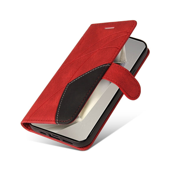 For Samsung Galaxy S25 Ultra 5G Dual-color Splicing Flip Leather Phone Case(Red)