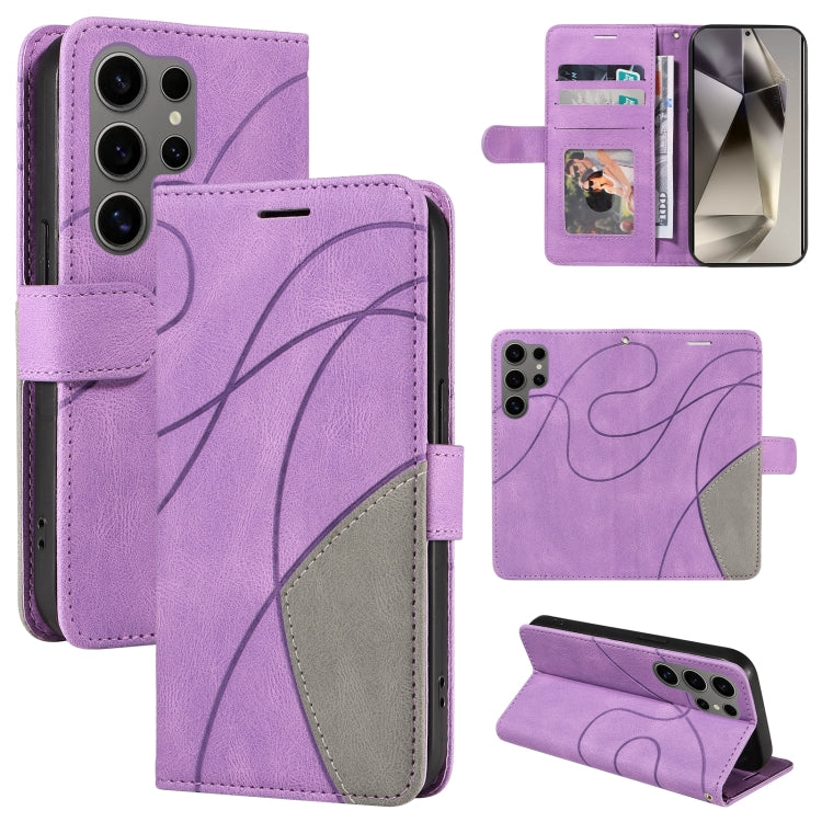 For Samsung Galaxy S25 Ultra 5G Dual-color Splicing Flip Leather Phone Case(Purple)
